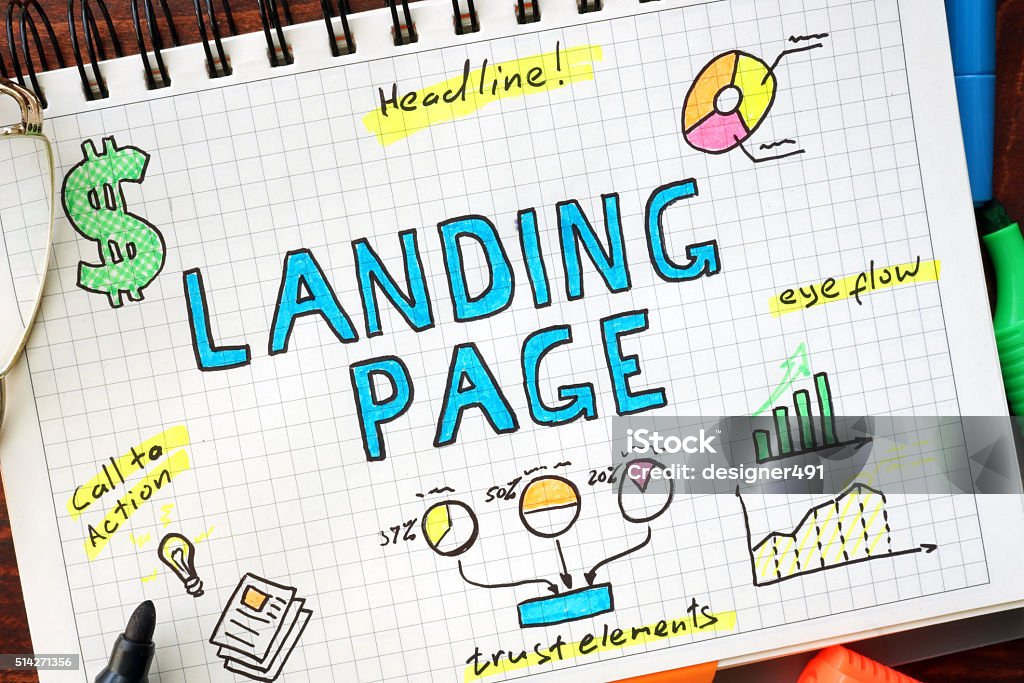 landing page written in a notebook. seo concept.